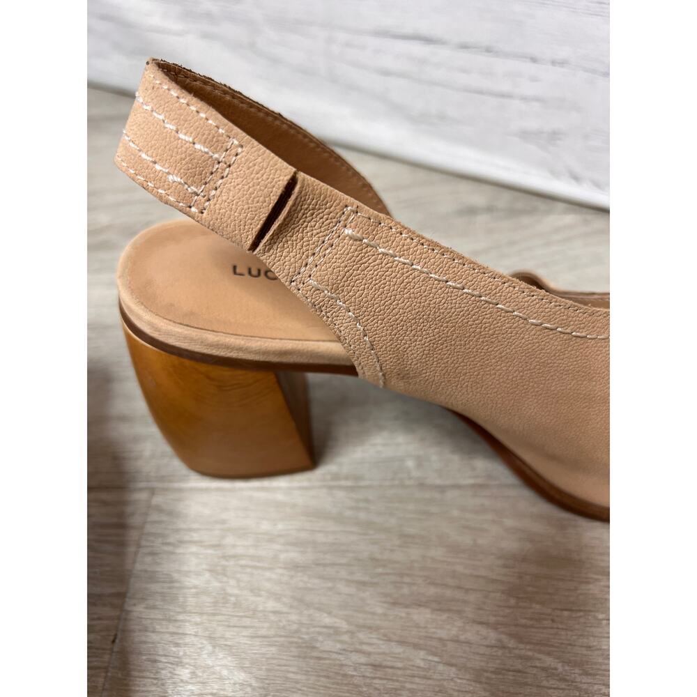 Lucky Brand Sandals Womens Size 7 1/2M Tan Xilna Asymmetric D'Orsay Slingback - Picture 12 of 13